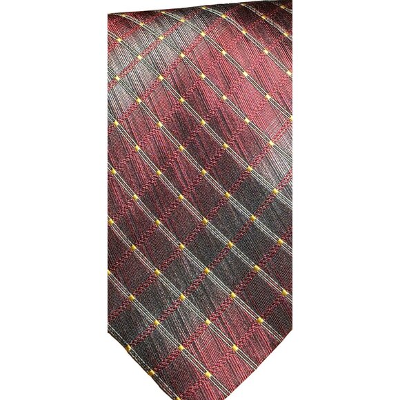 Vintage Necktie Roberto Villini Handmade Silk Red Plaid Check Pattern 100% Silk - Picture 5 of 9